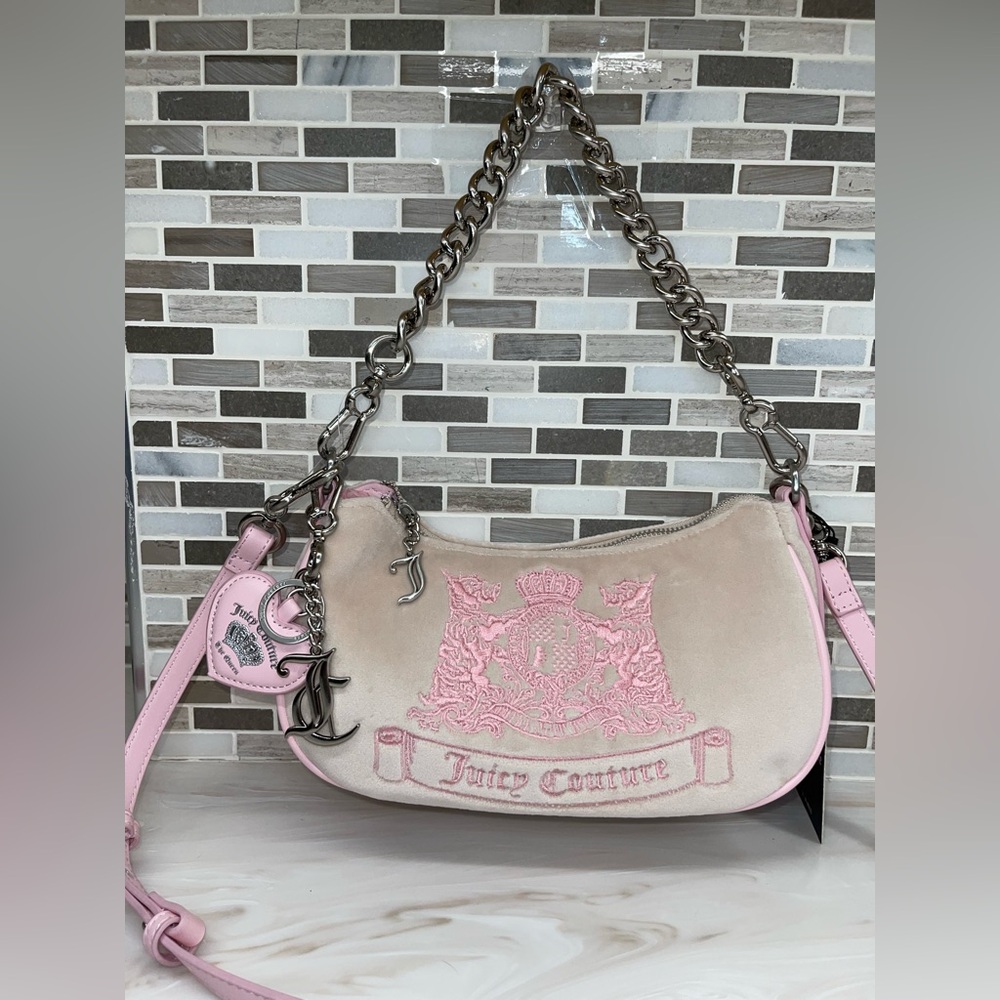 Viral Juicy Couture UK Scottie Dog Y2K style Pink & Beige Shoulder Bag